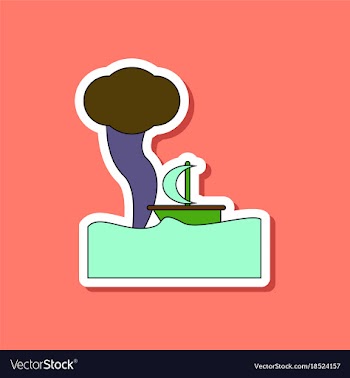 Paper sticker on stylish background ship storm vector image