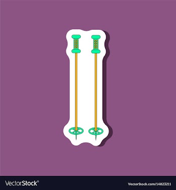 Paper sticker on stylish background ski poles vector image