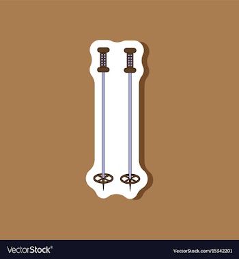 Paper sticker on stylish background ski poles vector image