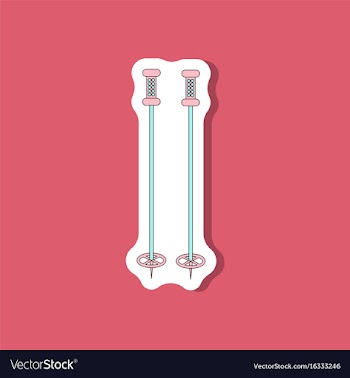 Paper sticker on stylish background ski poles vector image