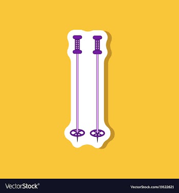 Paper sticker on stylish background ski poles vector image