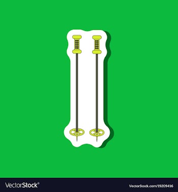 Paper sticker on stylish background ski poles vector image
