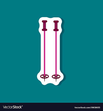 Paper sticker on stylish background ski poles vector image