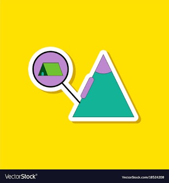 Paper sticker on stylish background tent tourists vector image