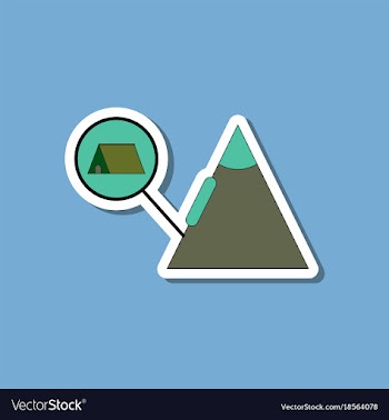 Paper sticker on stylish background tent tourists vector image