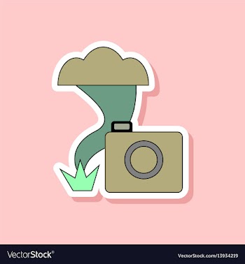 Paper sticker on stylish background tornado camera vector image
