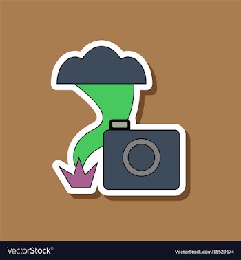 Paper sticker on stylish background tornado camera vector image