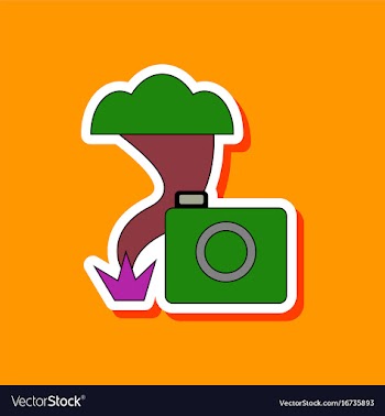 Paper sticker on stylish background tornado camera vector image