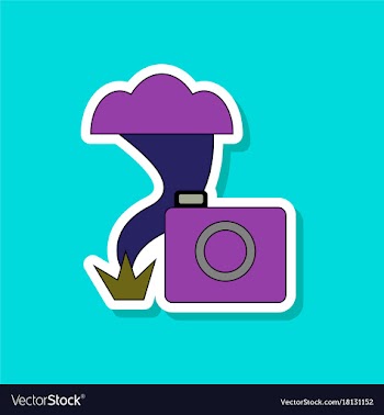 Paper sticker on stylish background tornado camera vector image