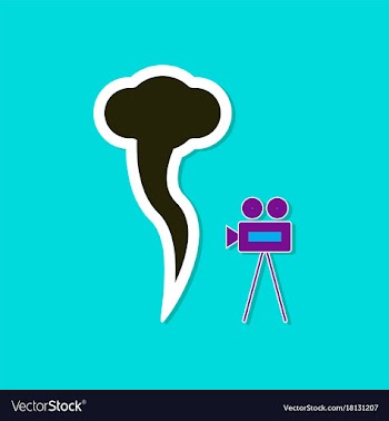 Paper sticker on stylish background tornado camera vector image