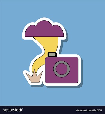 Paper sticker on stylish background tornado camera vector image