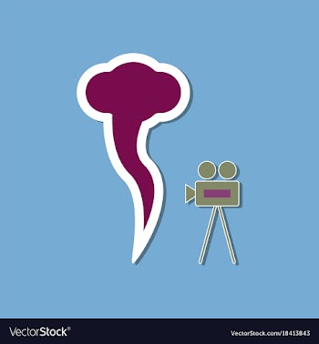 Paper sticker on stylish background tornado camera vector image