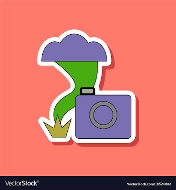 Paper sticker on stylish background tornado camera vector image