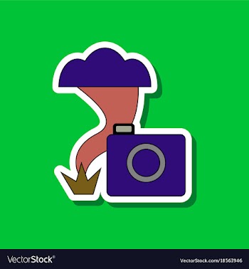 Paper sticker on stylish background tornado camera vector image
