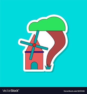 Paper sticker on stylish background tornado mill vector image