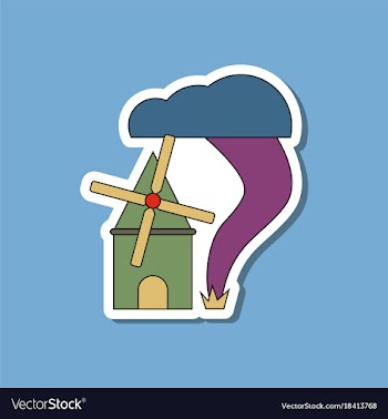 Paper sticker on stylish background tornado mill vector image