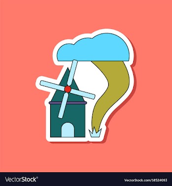 Paper sticker on stylish background tornado mill vector image