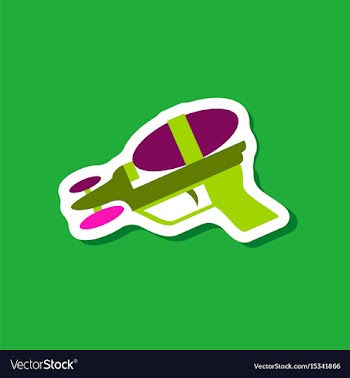 Paper sticker on stylish background toy gun vector image
