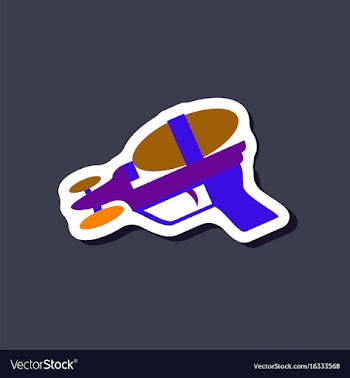 Paper sticker on stylish background toy gun vector image