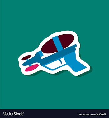 Paper sticker on stylish background toy gun vector image