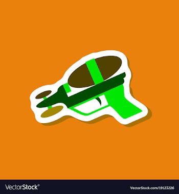 Paper sticker on stylish background toy gun vector image