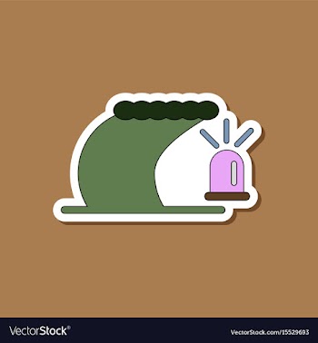 Paper sticker on stylish background tsunami alarm vector image