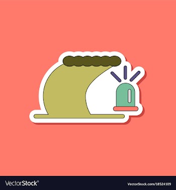 Paper sticker on stylish background tsunami alarm vector image