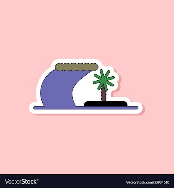Paper sticker on stylish background tsunami island vector image