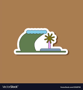 Paper sticker on stylish background tsunami island vector image