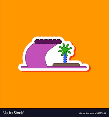 Paper sticker on stylish background tsunami island vector image