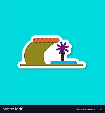 Paper sticker on stylish background tsunami island vector image