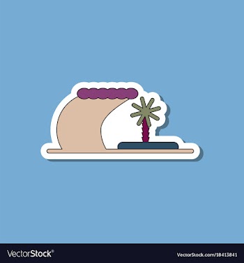 Paper sticker on stylish background tsunami island vector image