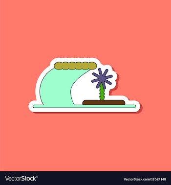 Paper sticker on stylish background tsunami island vector image