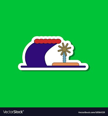 Paper sticker on stylish background tsunami island vector image