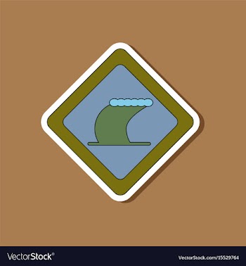Paper sticker on stylish background tsunami sign vector image