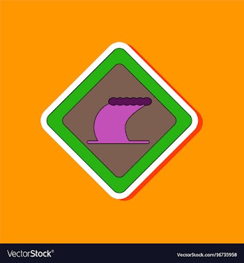 Paper sticker on stylish background tsunami sign vector image
