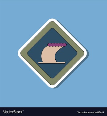 Paper sticker on stylish background tsunami sign vector image