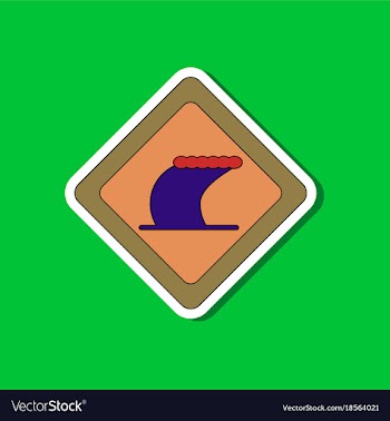 Paper sticker on stylish background tsunami sign vector image