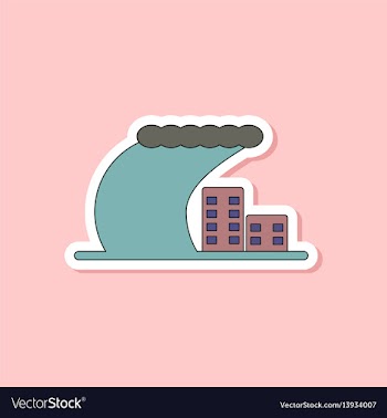 Paper sticker on stylish background tsunami vector image