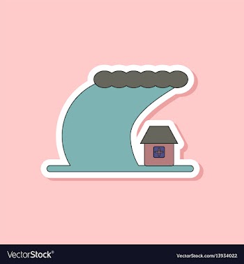 Paper sticker on stylish background tsunami vector image