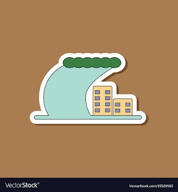Paper sticker on stylish background tsunami vector image