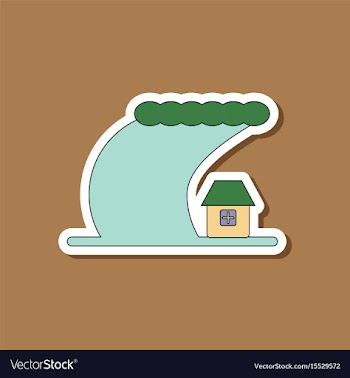 Paper sticker on stylish background tsunami vector image