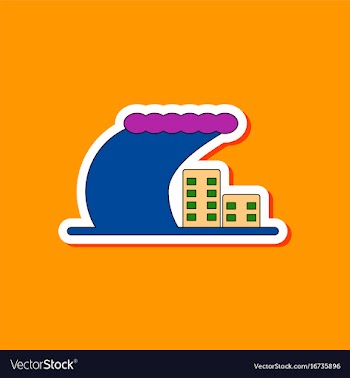 Paper sticker on stylish background tsunami vector image