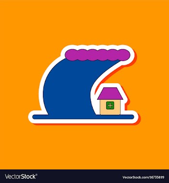 Paper sticker on stylish background tsunami vector image