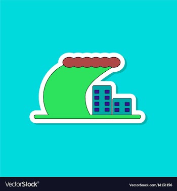 Paper sticker on stylish background tsunami vector image