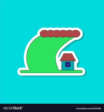 Paper sticker on stylish background tsunami vector image