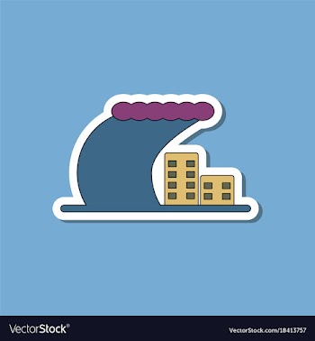 Paper sticker on stylish background tsunami vector image