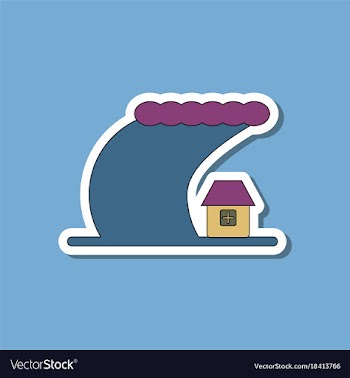 Paper sticker on stylish background tsunami vector image