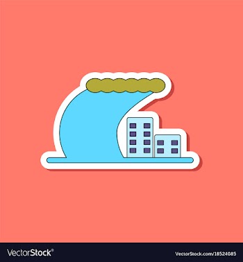 Paper sticker on stylish background tsunami vector image