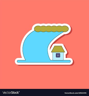 Paper sticker on stylish background tsunami vector image